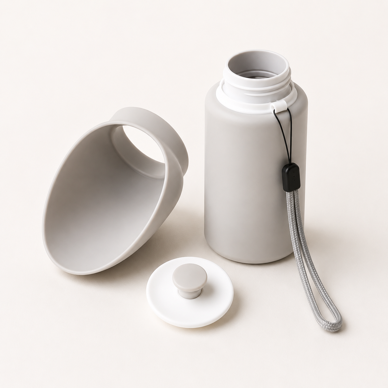 Grey portable pet water bottle for dogs and cats, leak-proof design