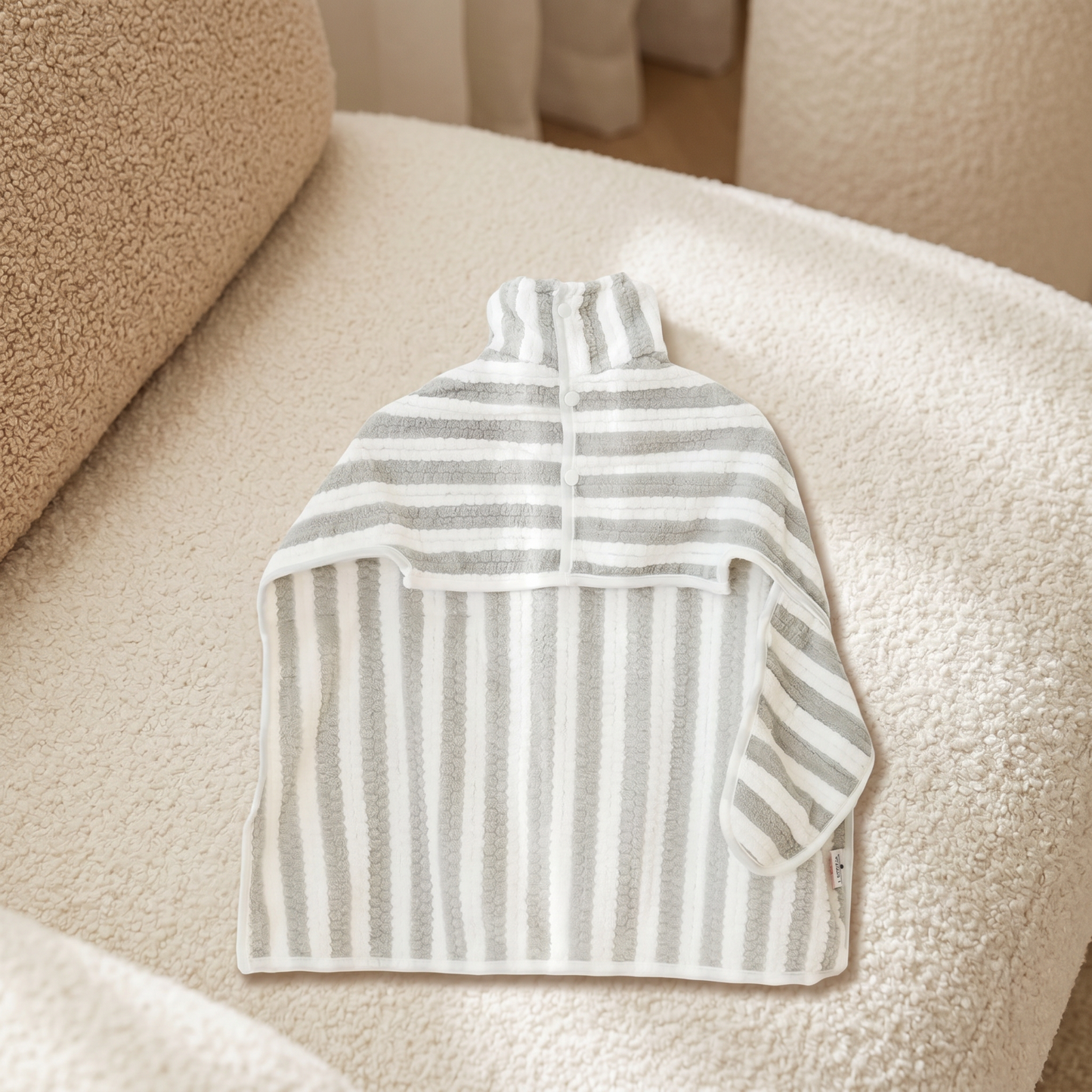 Pawfect Quick-Dry Dog Bath Robe in grey stripe laid flat on a neutral background